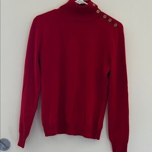 Lauren Ralph Lauren Scarlet Turtleneck Sweater with Gold Accents